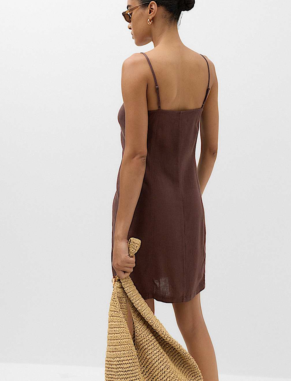 Square Neck Mini Shift Dress with Linen
