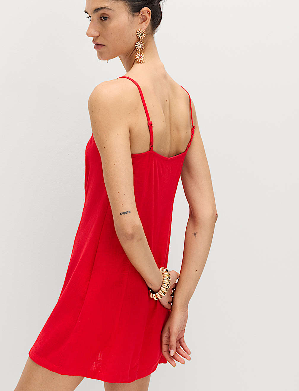 Square Neck Mini Shift Dress with Linen