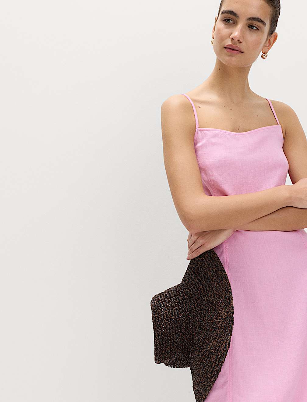 Square Neck Mini Shift Dress with Linen