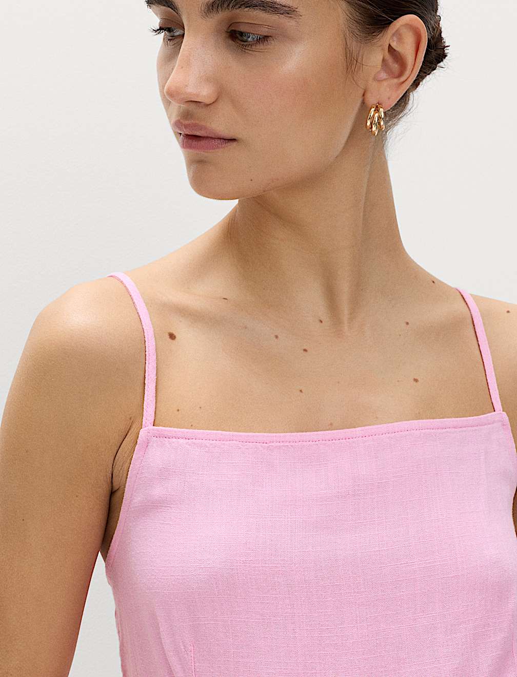 Square Neck Mini Shift Dress with Linen