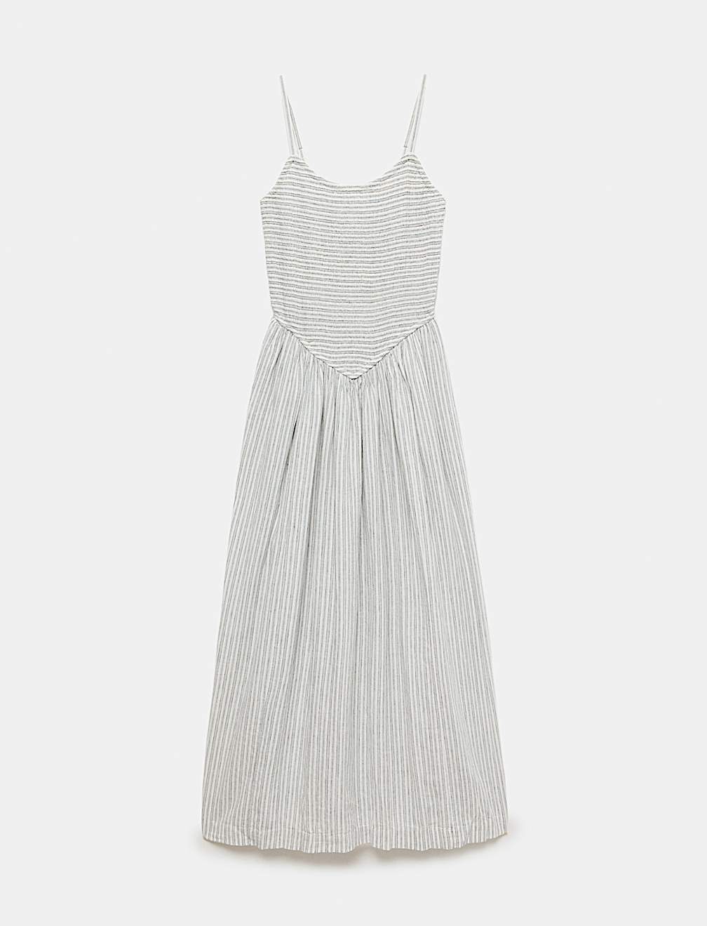 Linen Rich Shirred Maxi Shift Dress