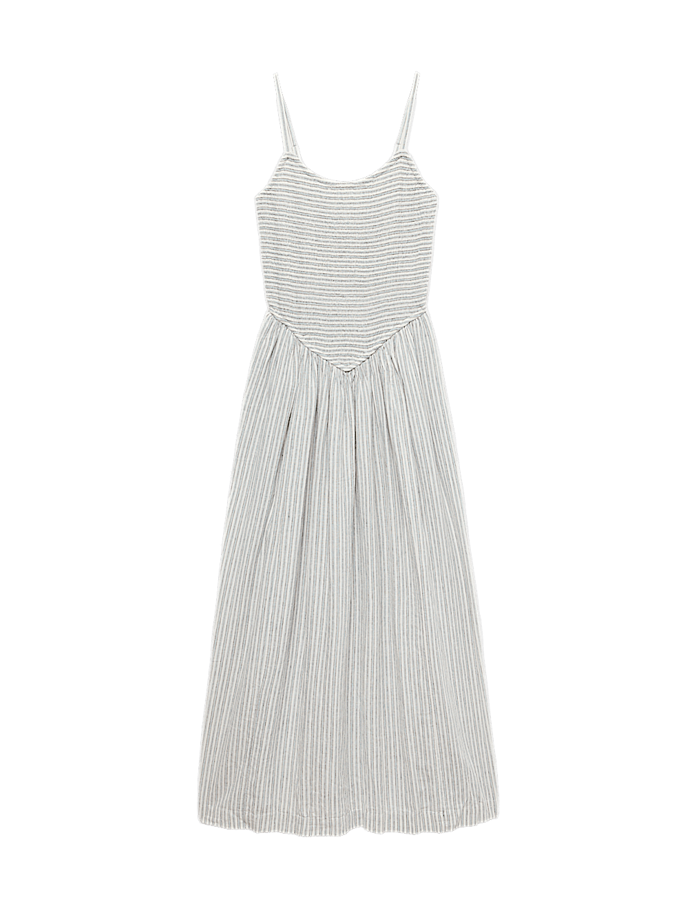 Linen Rich Shirred Maxi Shift Dress