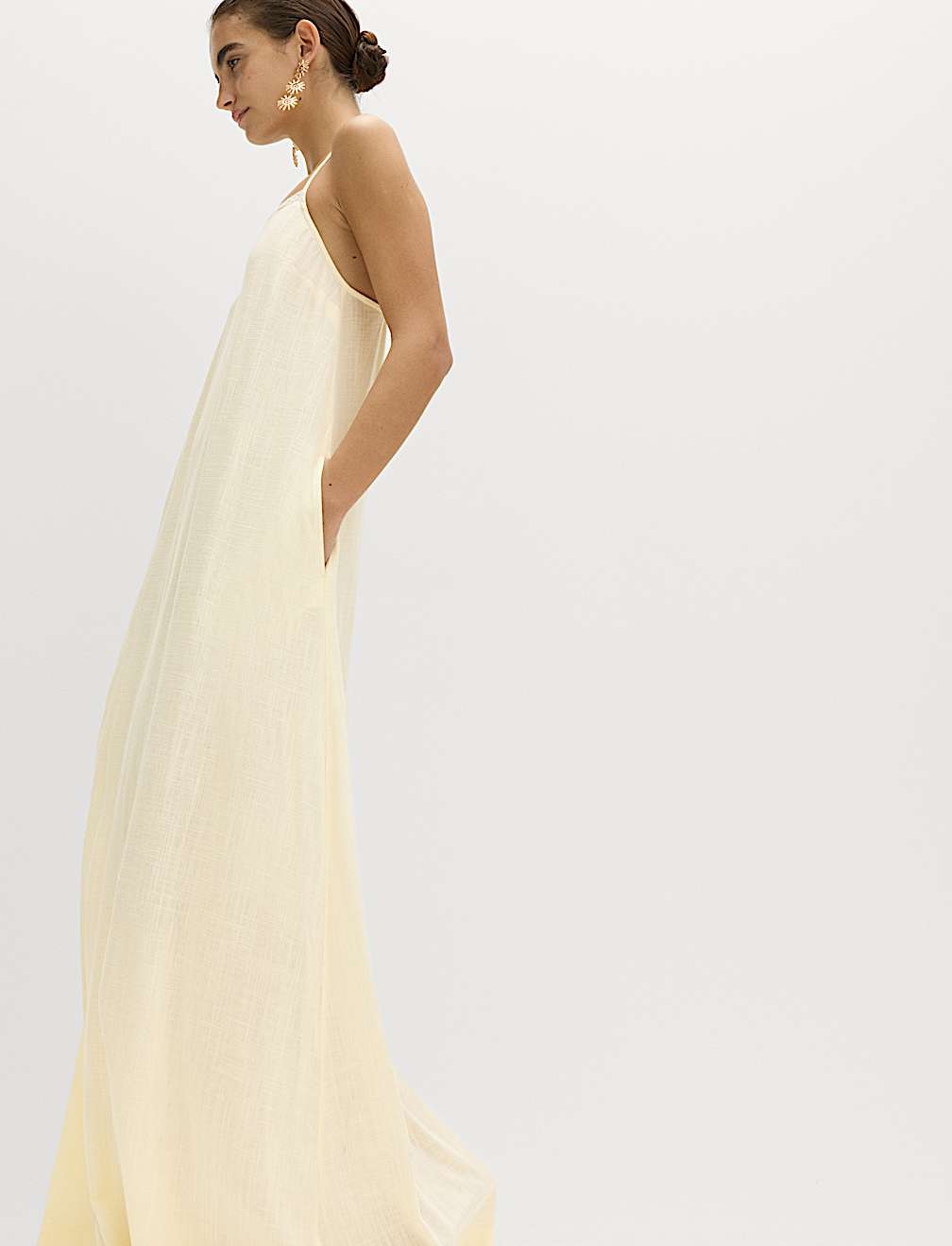 Square Neck Strappy Maxi Shift Dress with Linen