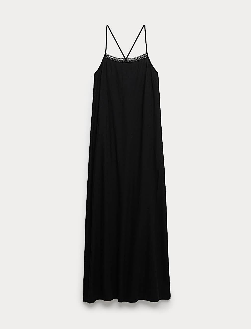 Square Neck Strappy Maxi Shift Dress with Linen
