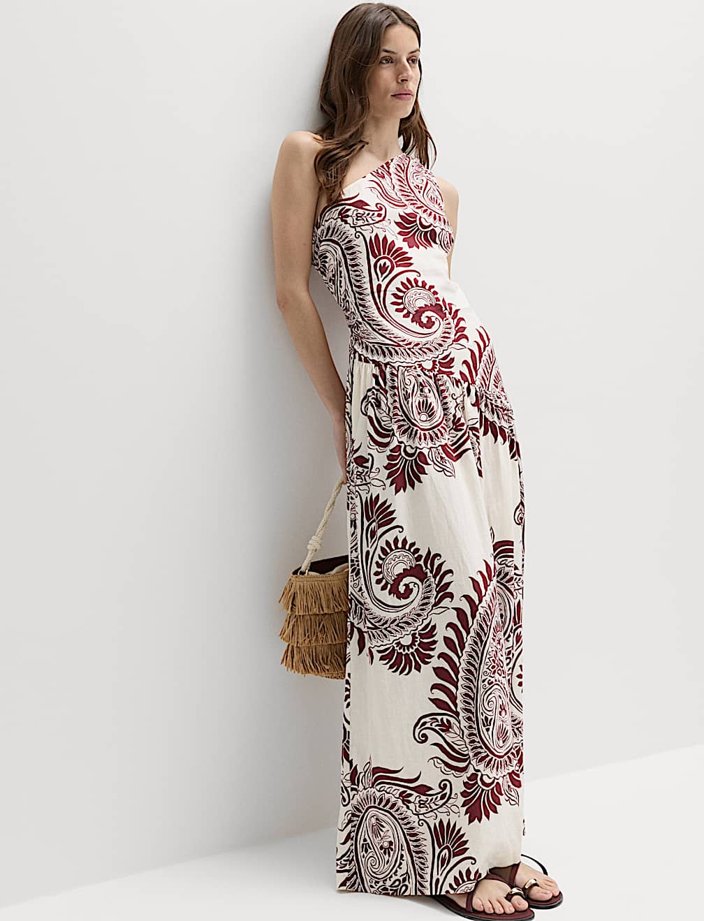 Linen Rich One Shoulder Maxi Shift Dress