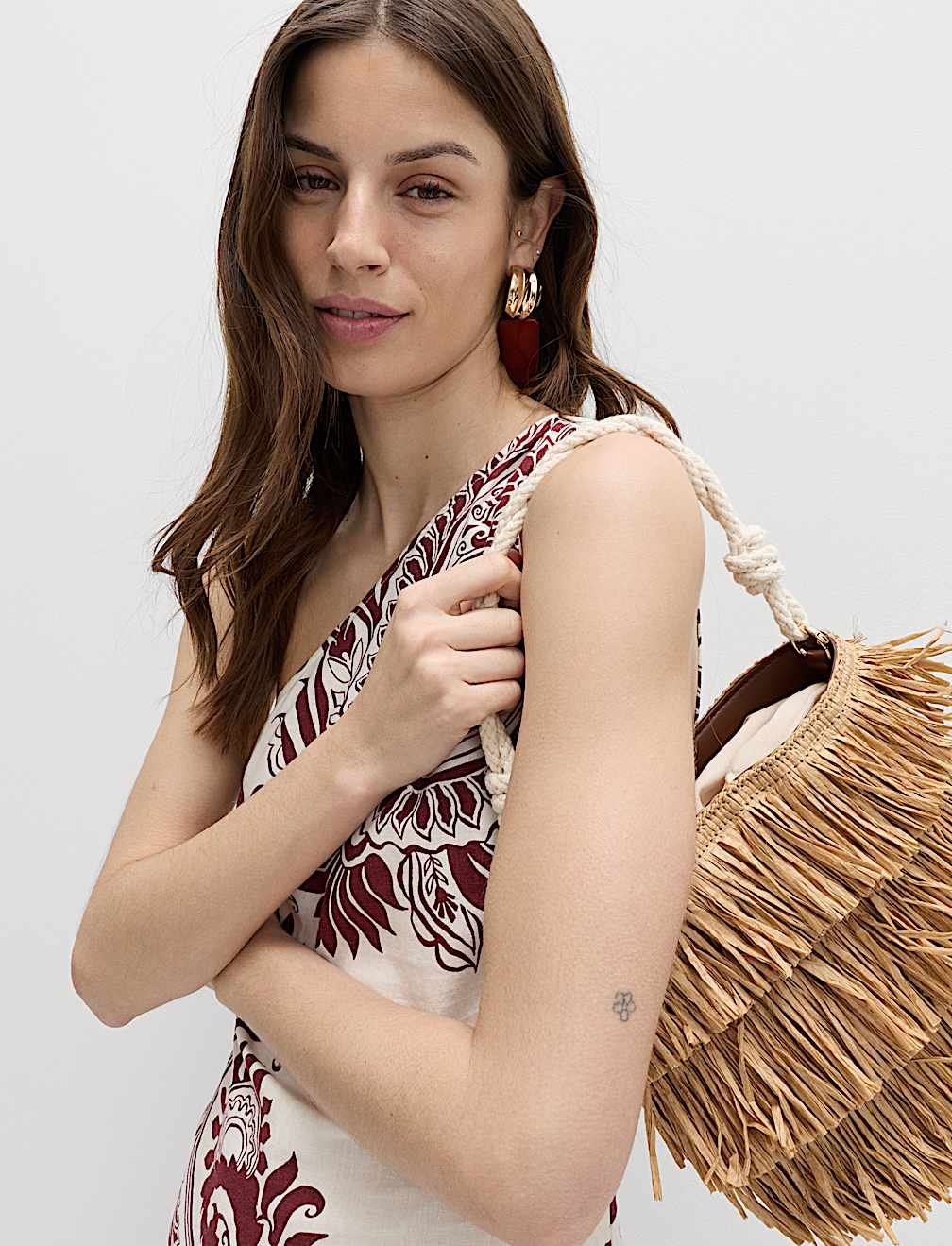 Linen Rich One Shoulder Maxi Shift Dress