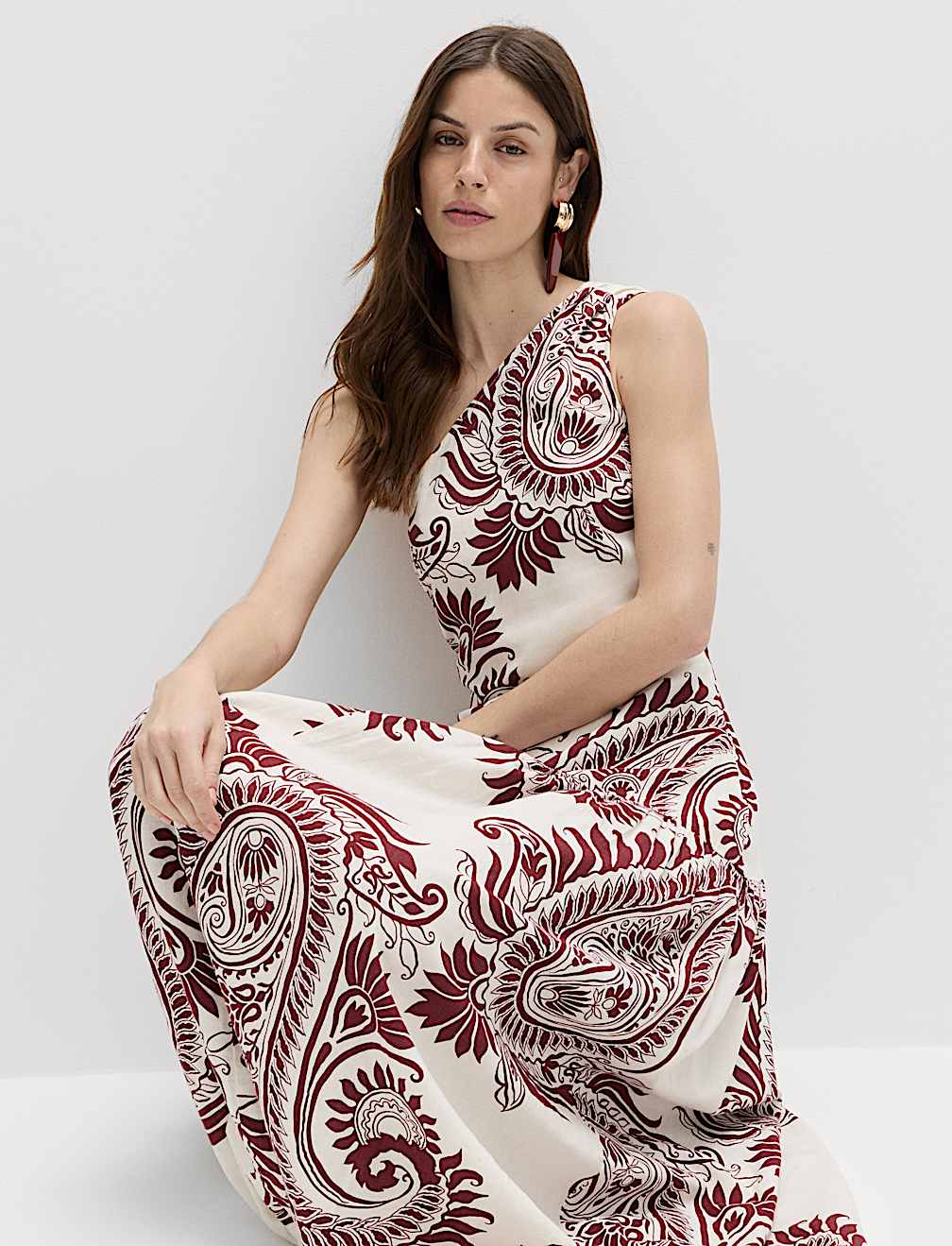 Linen Rich One Shoulder Maxi Shift Dress