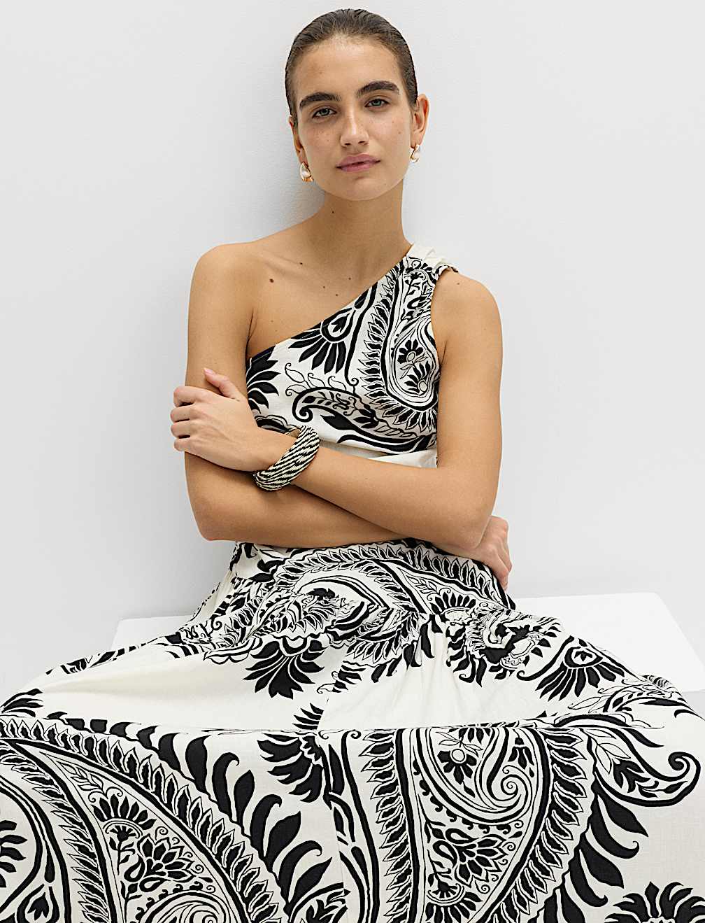 Linen Rich One Shoulder Maxi Shift Dress