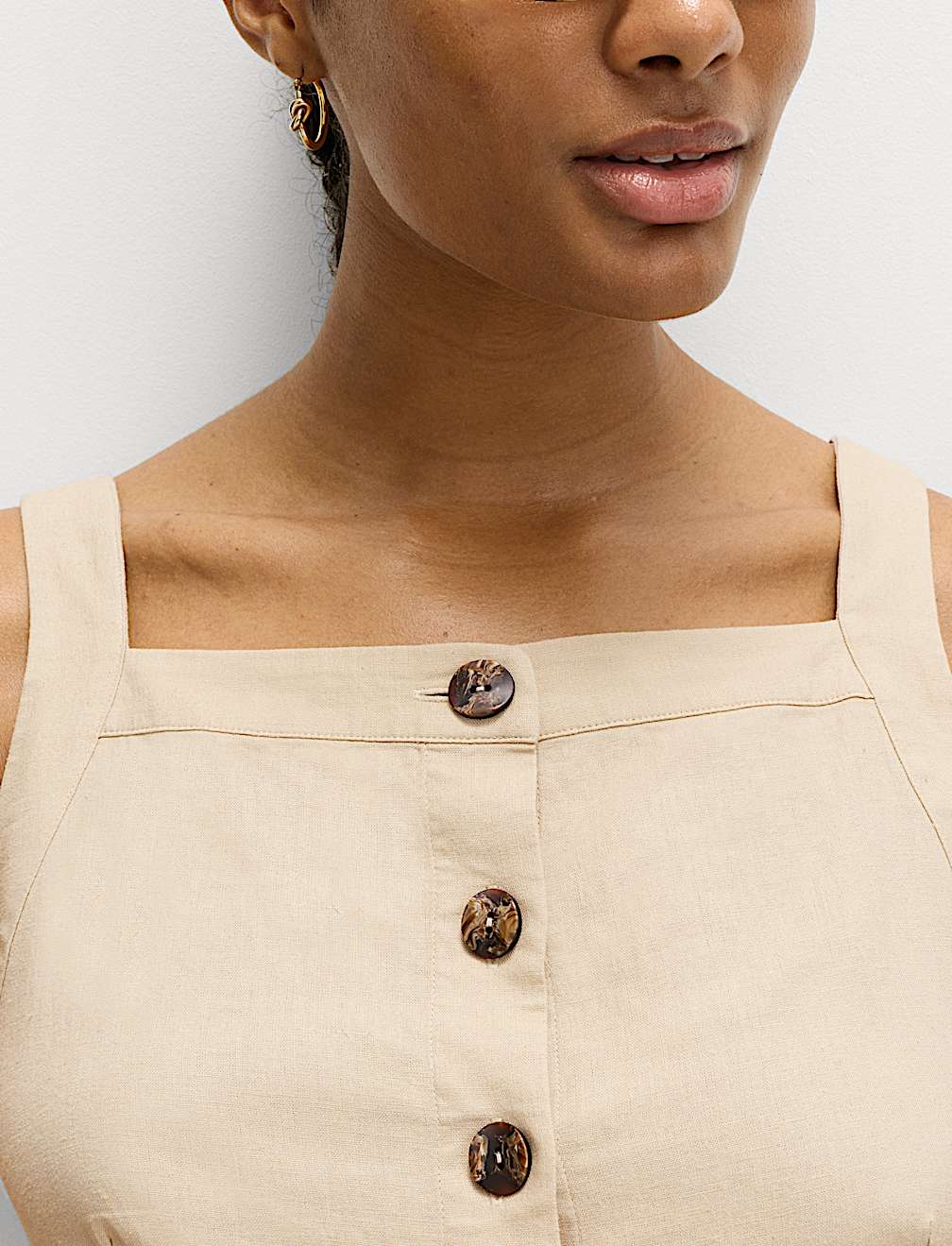 Linen Rich Button Through Mini Shift Dress