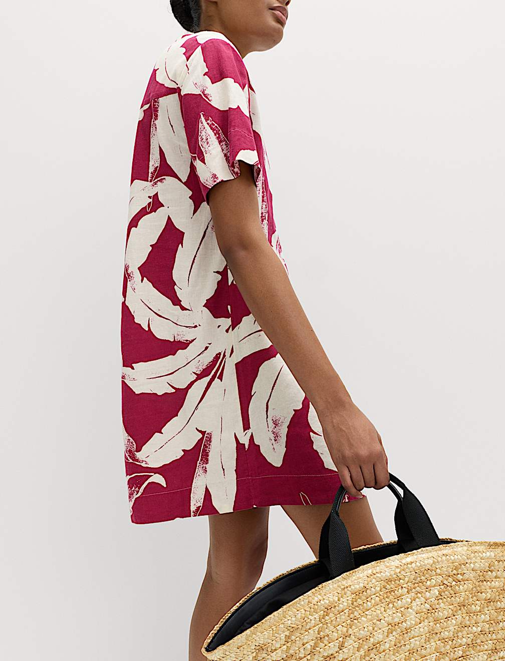 Linen Rich Printed V-Neck Popover Dress