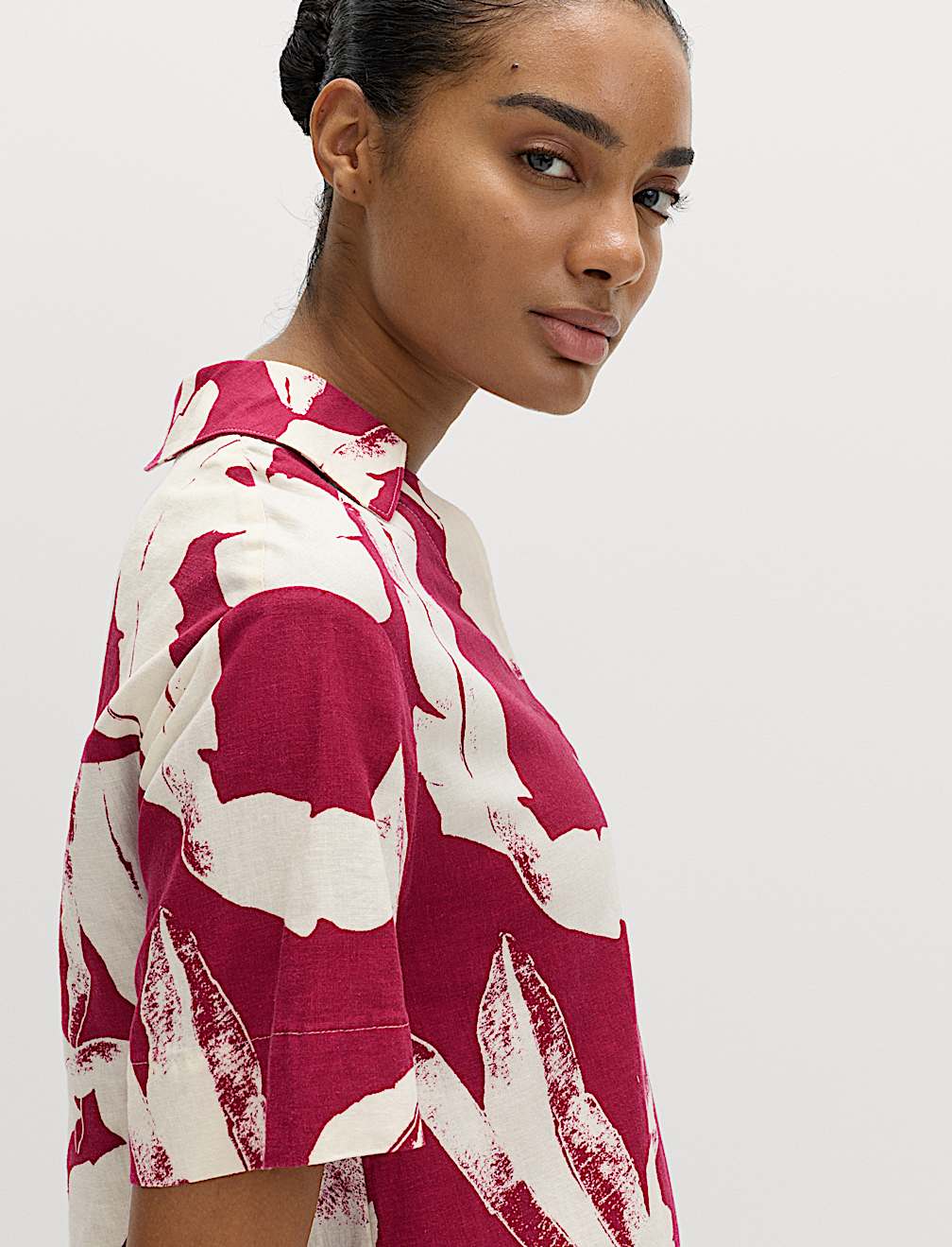 Linen Rich Printed V-Neck Popover Dress