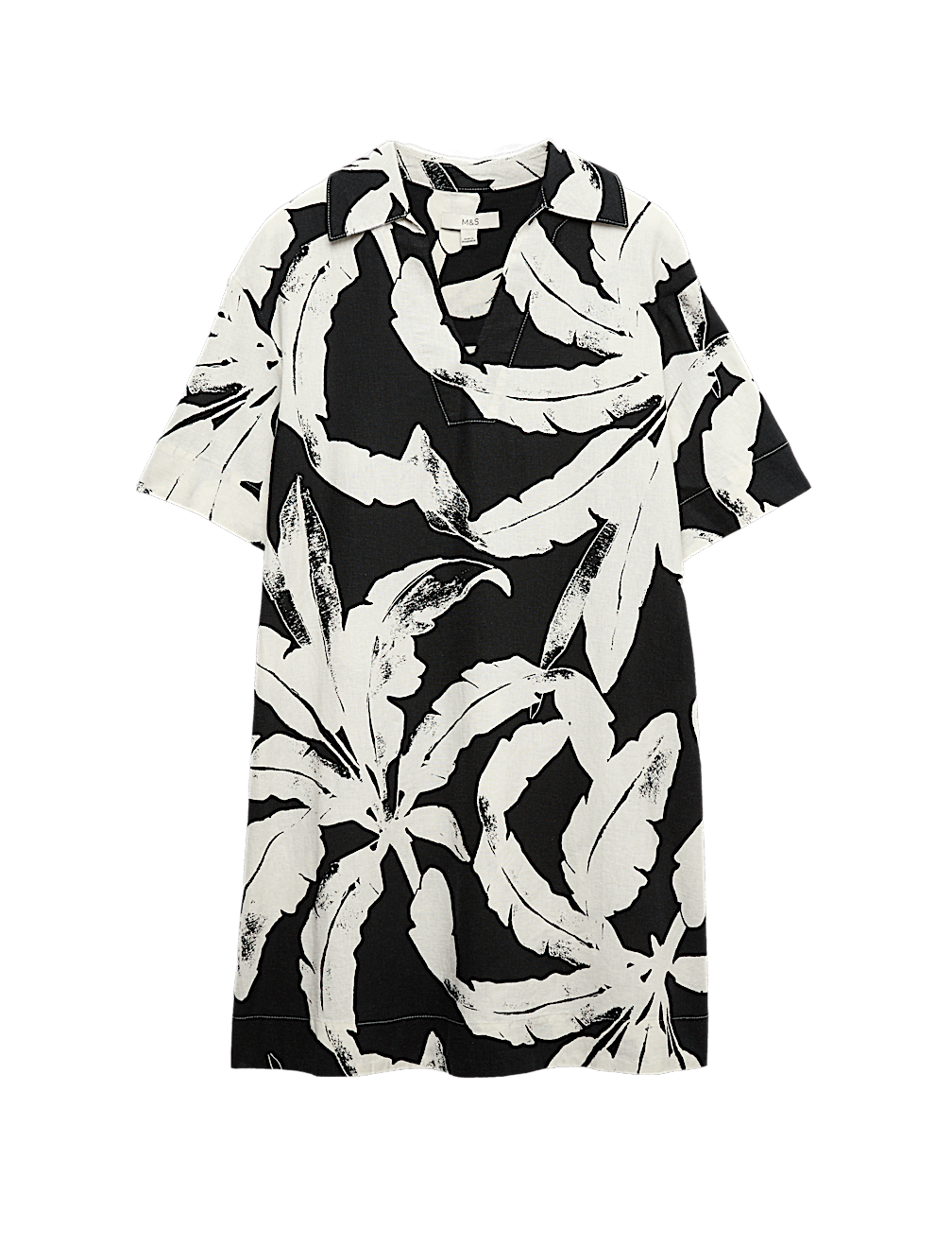 Linen Rich Printed V-Neck Popover Dress