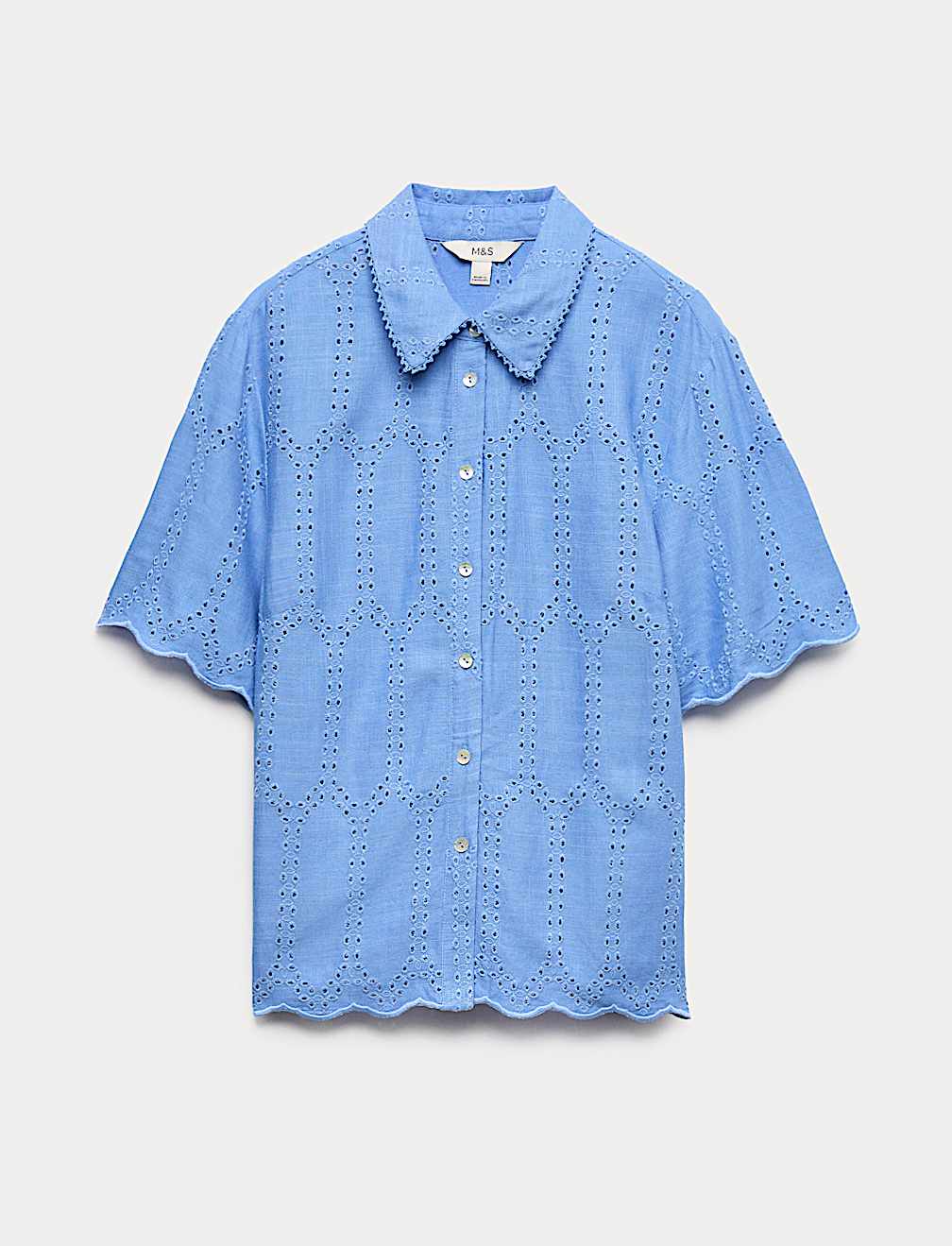 Broderie Collared Cutwork Detail Shirt with Linen