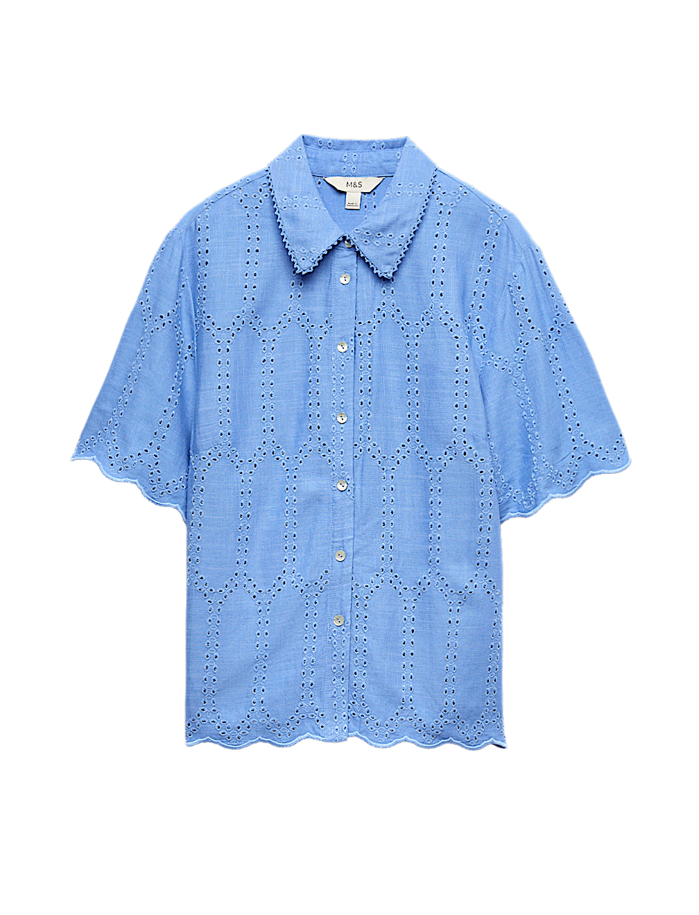 Broderie Collared Cutwork Detail Shirt with Linen
