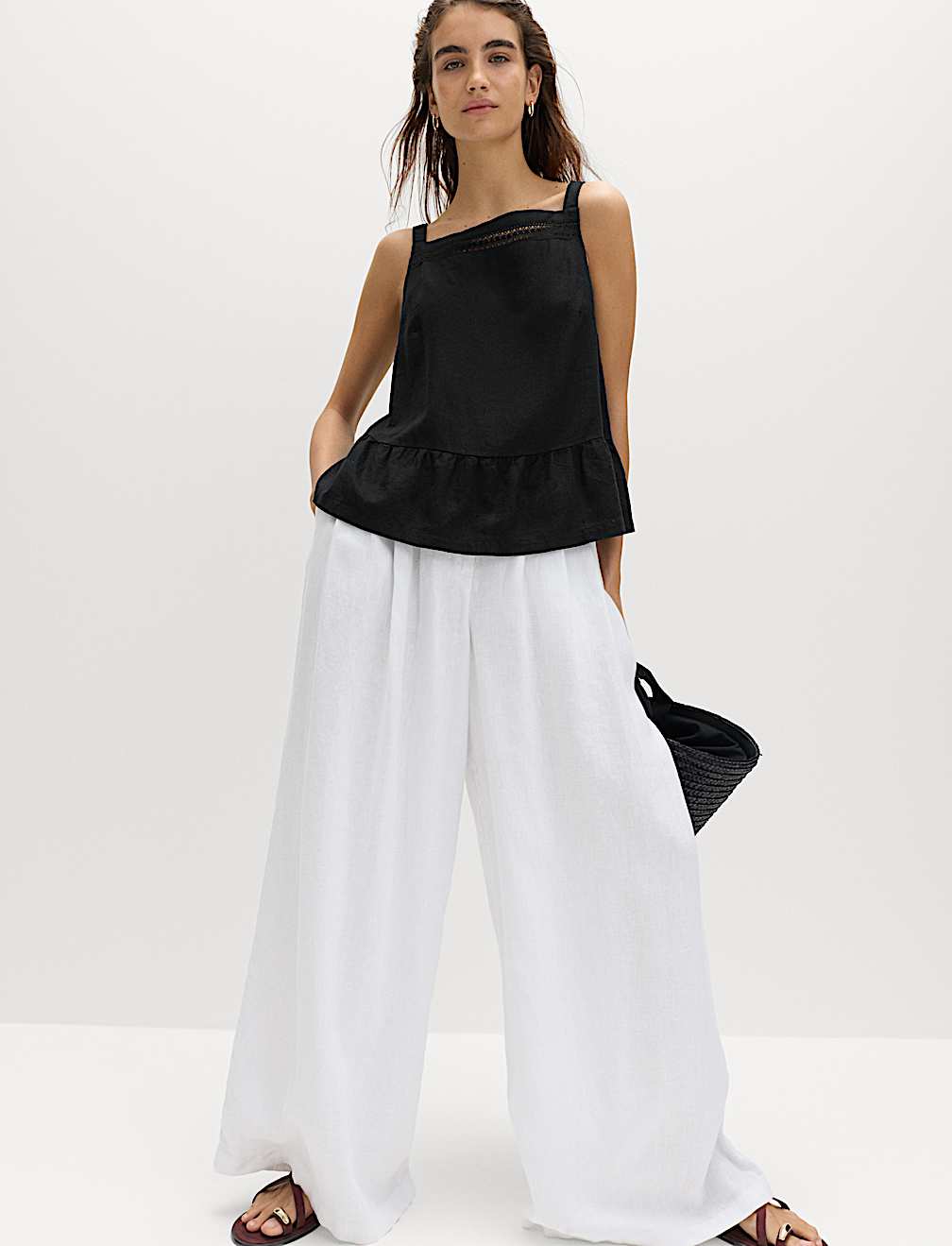 Linen Rich Square Neck Lace Insert Top