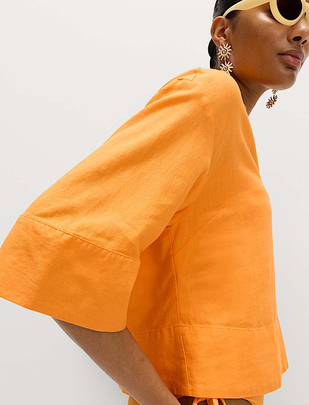 Linen Rich Collared Crop Top