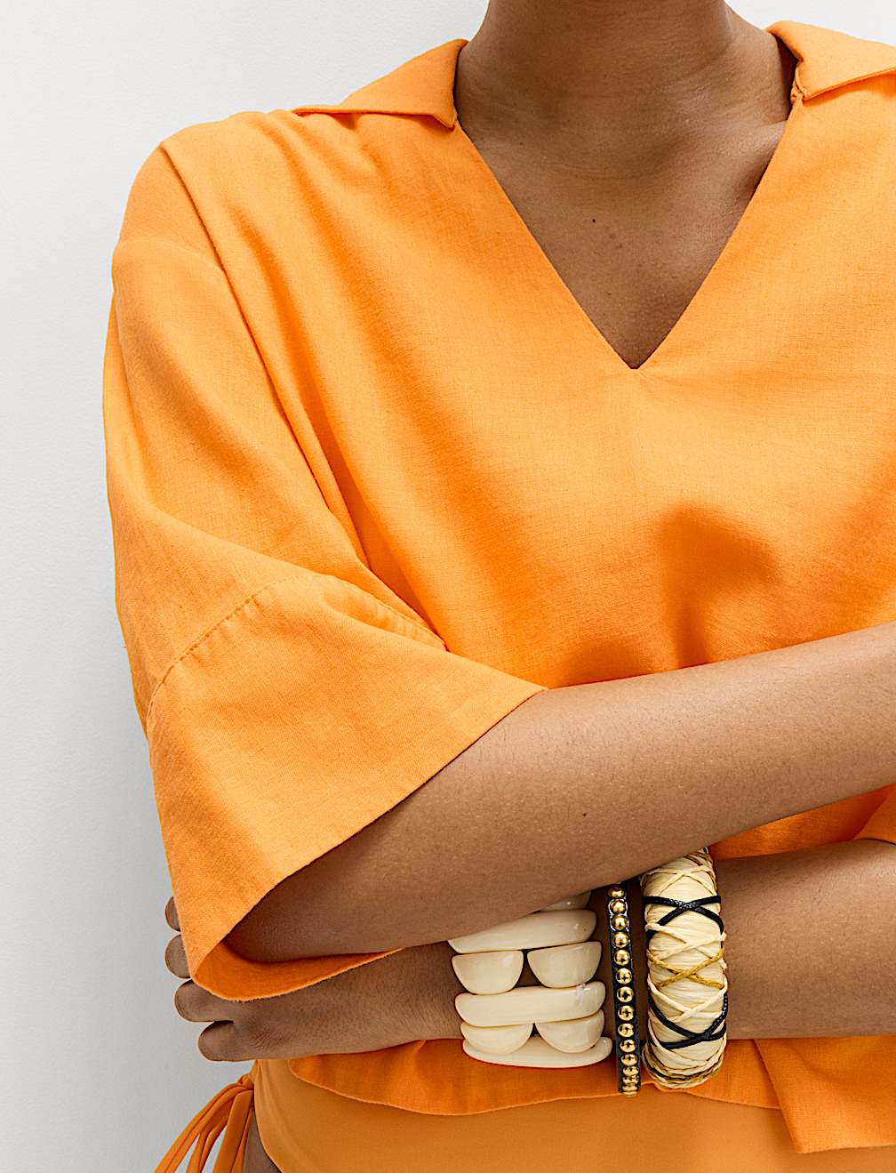 Linen Rich Collared Crop Top