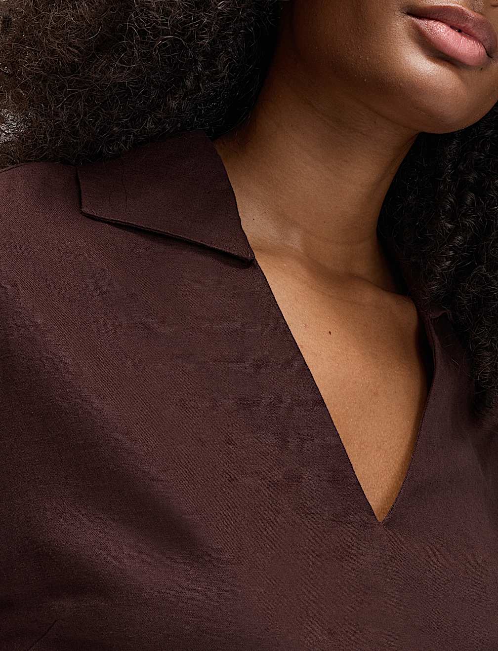 Linen Rich Collared Crop Top