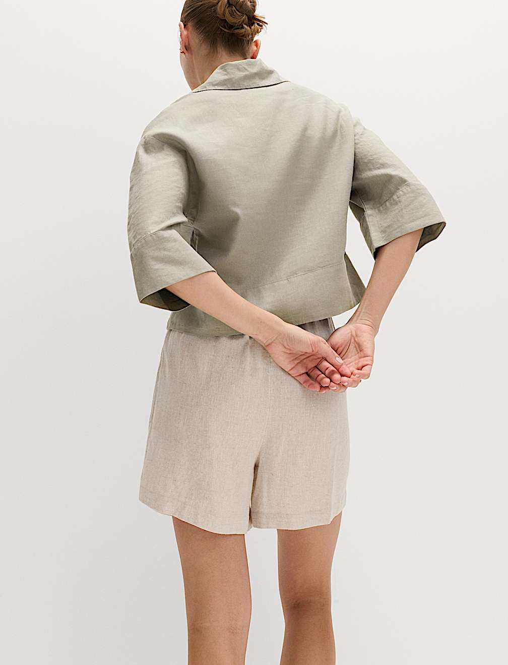 Linen Rich Collared Crop Top