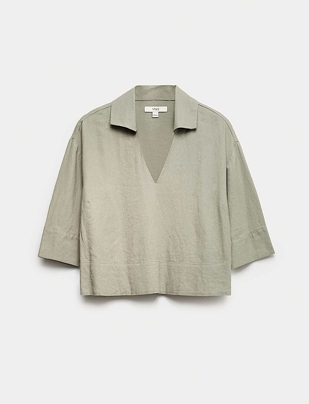 Linen Rich Collared Crop Top