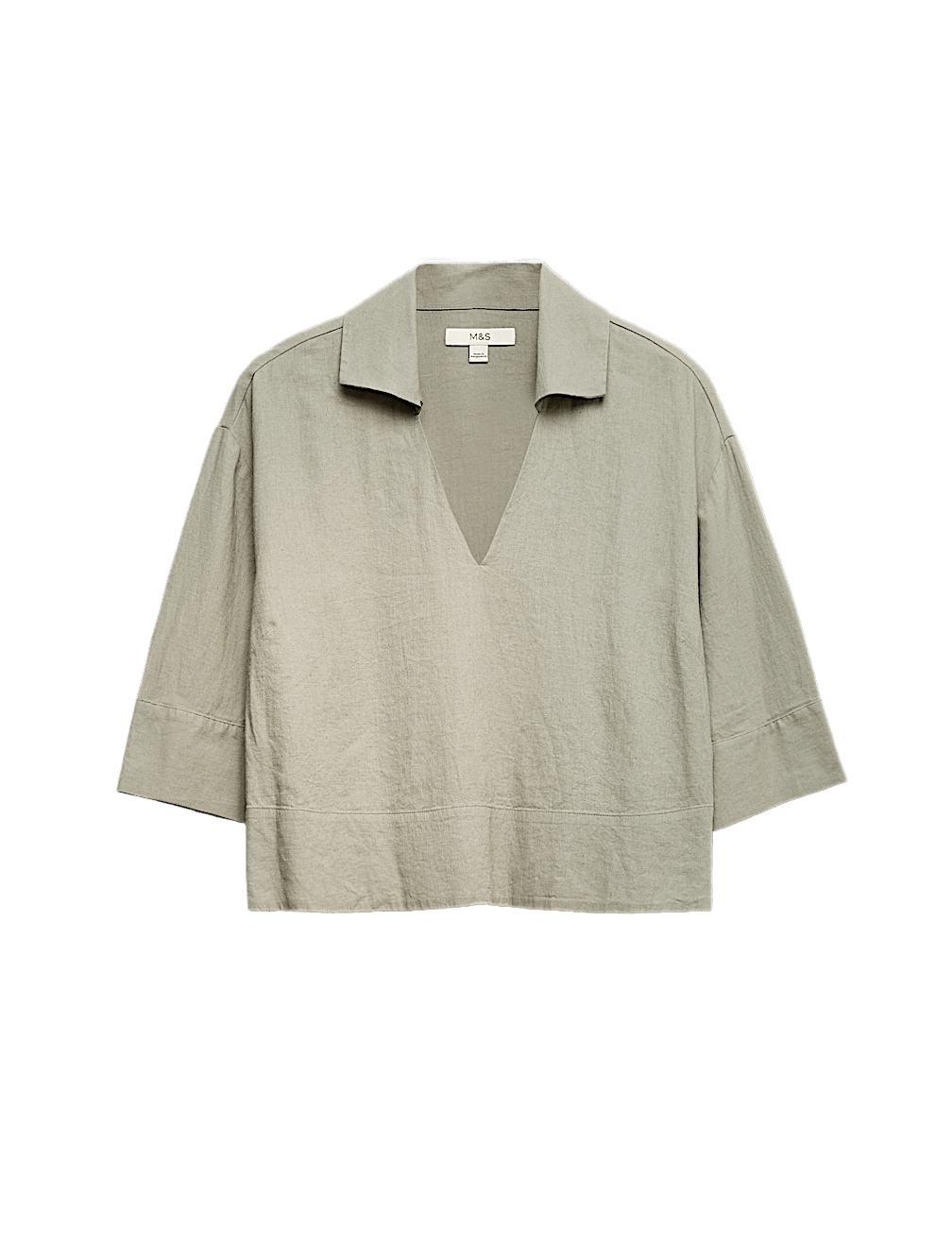 Linen Rich Collared Crop Top