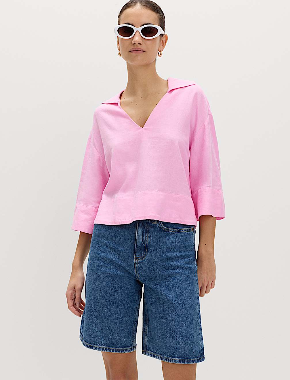 Linen Rich Collared Crop Top