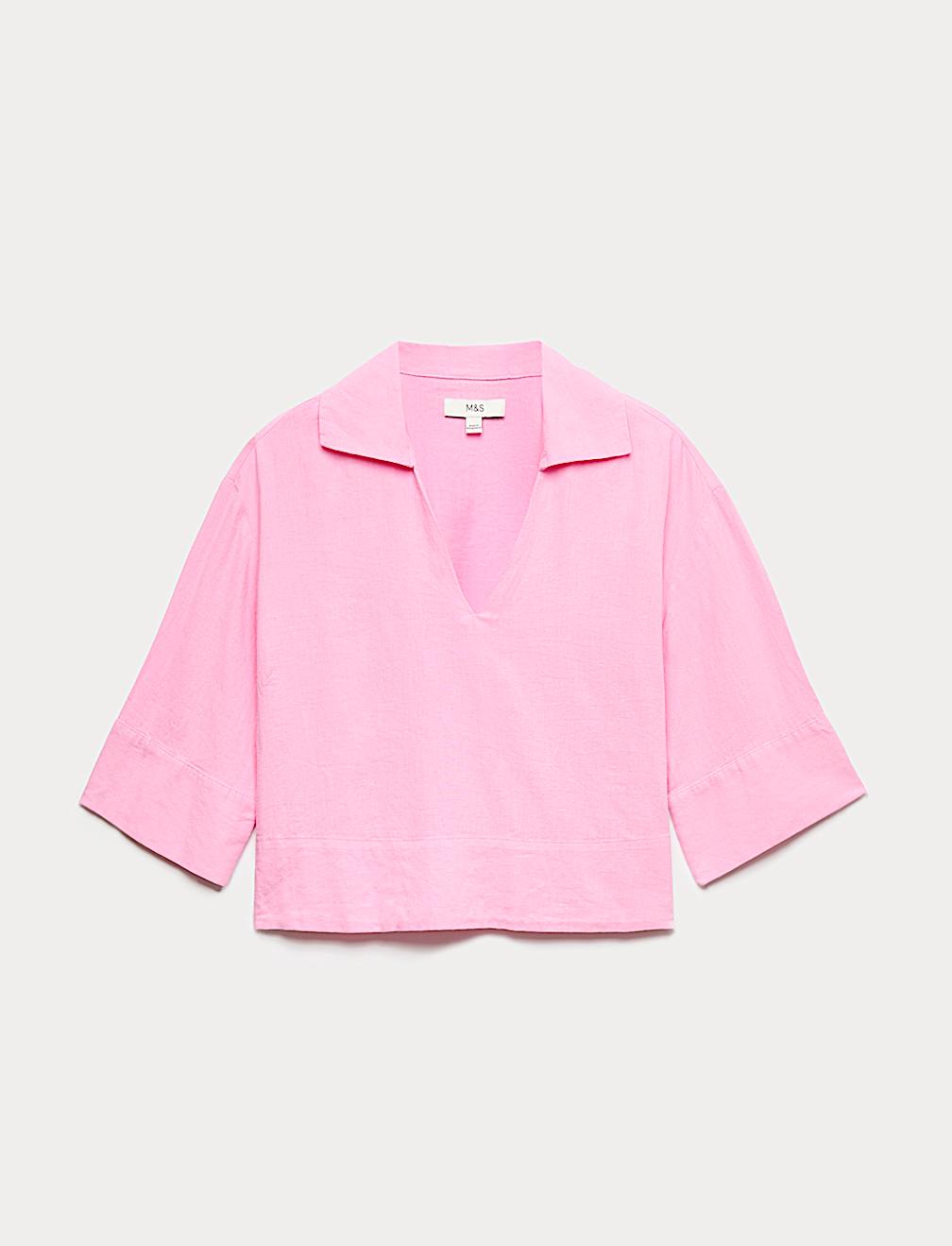 Linen Rich Collared Crop Top