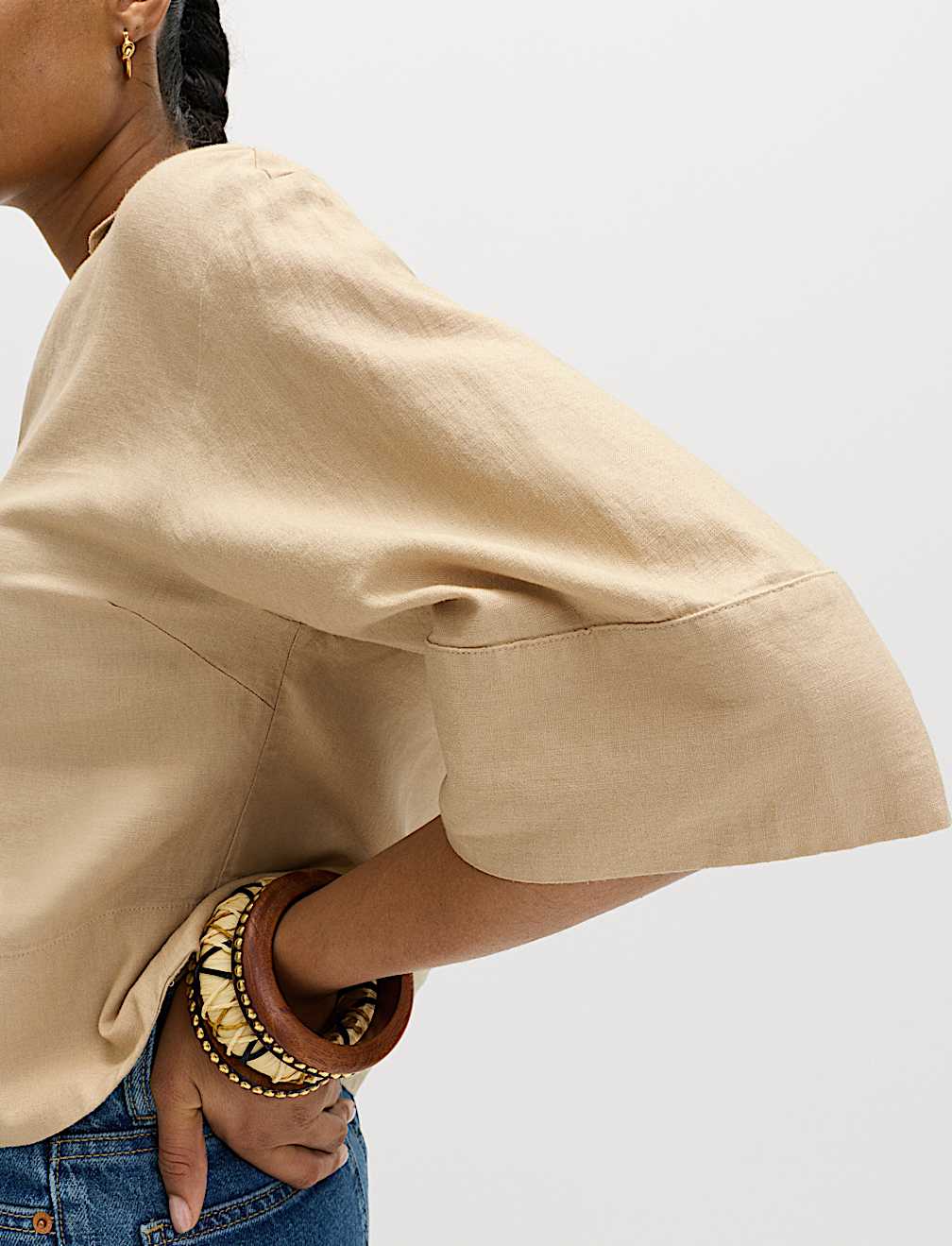 Linen Rich Collared Crop Top