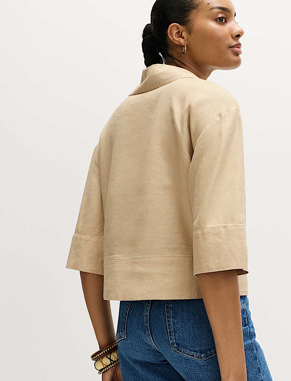 Linen Rich Collared Crop Top