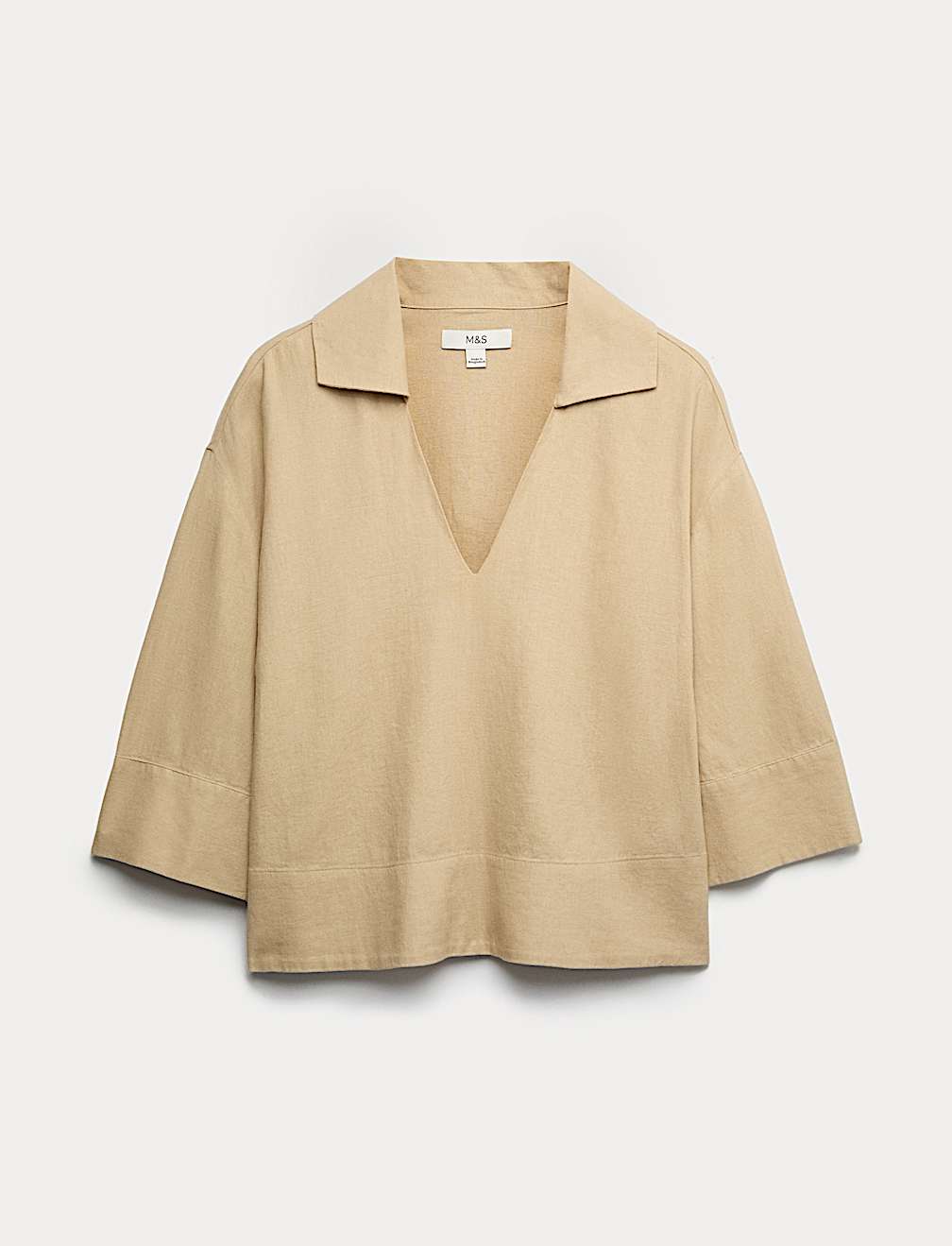 Linen Rich Collared Crop Top