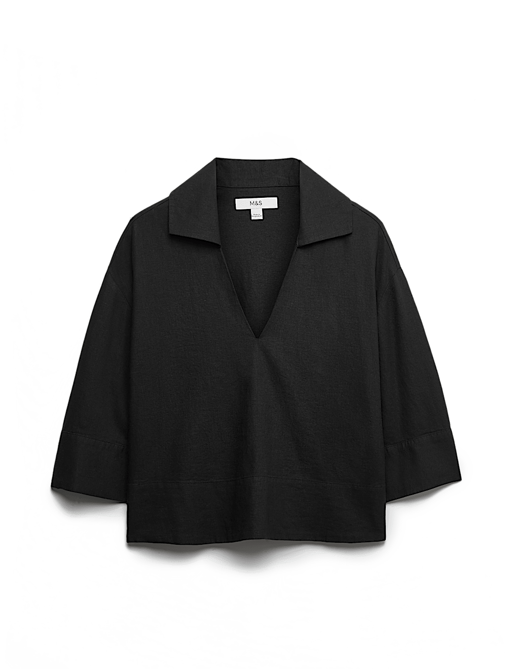 Linen Rich Collared Crop Top