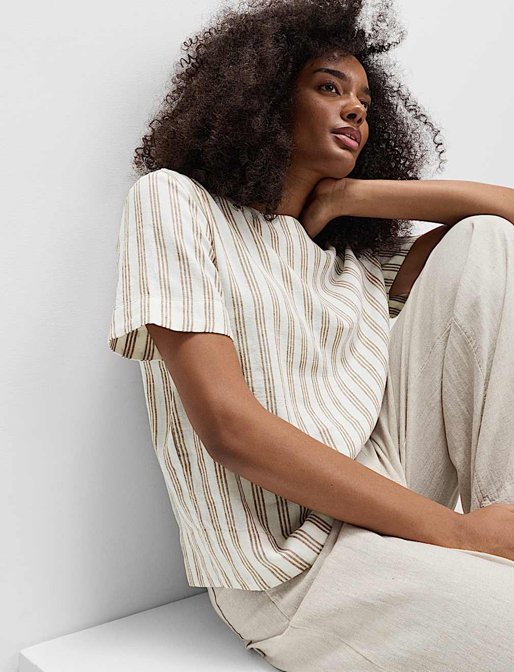 Linen Rich Striped Relaxed T-Shirt