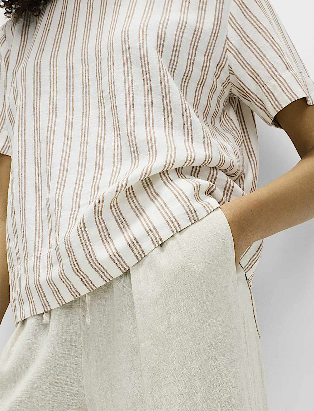 Linen Rich Striped Relaxed T-Shirt