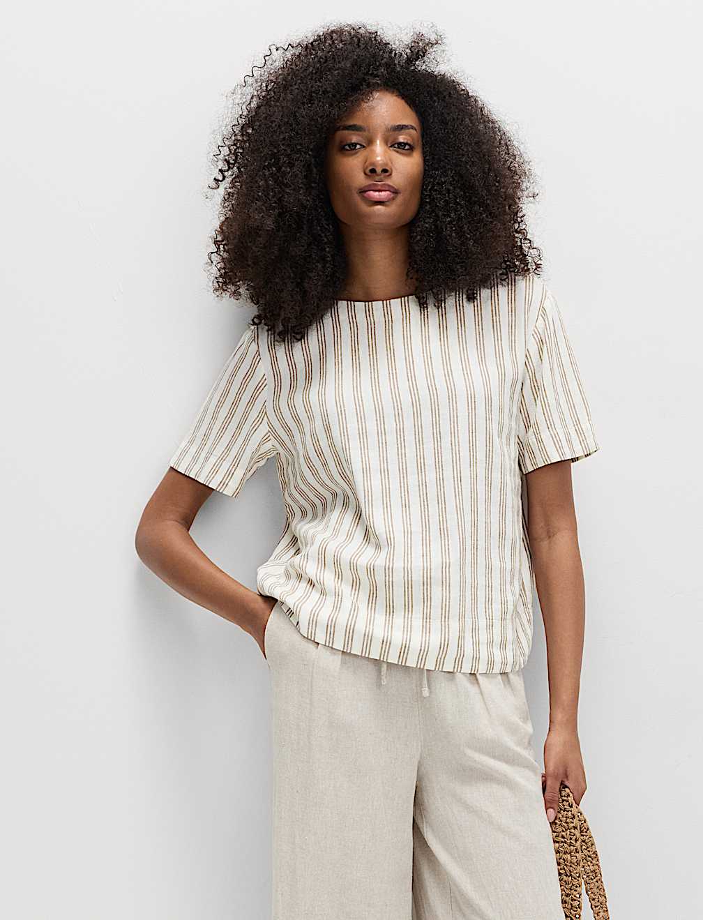 Linen Rich Striped Relaxed T-Shirt