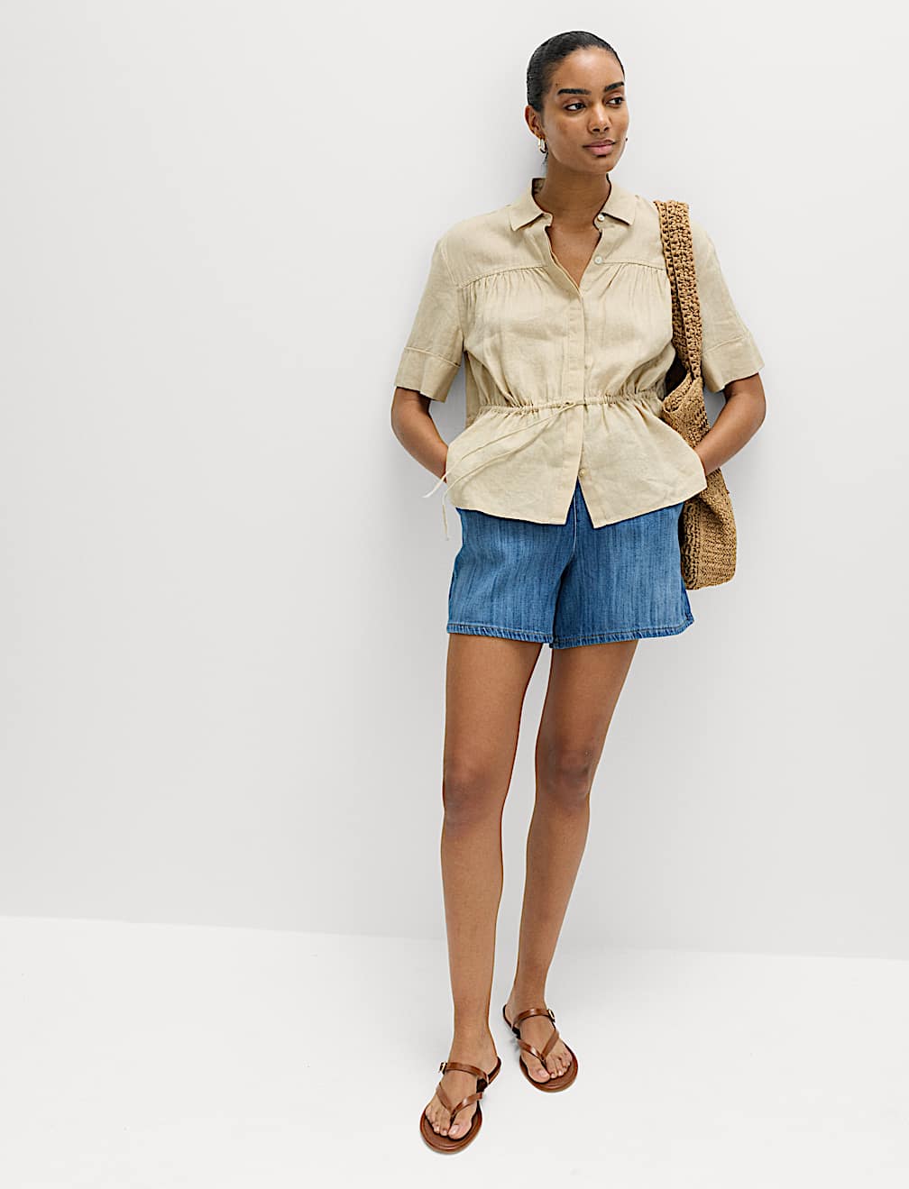 Pure Linen Relaxed Drawstring Shirt