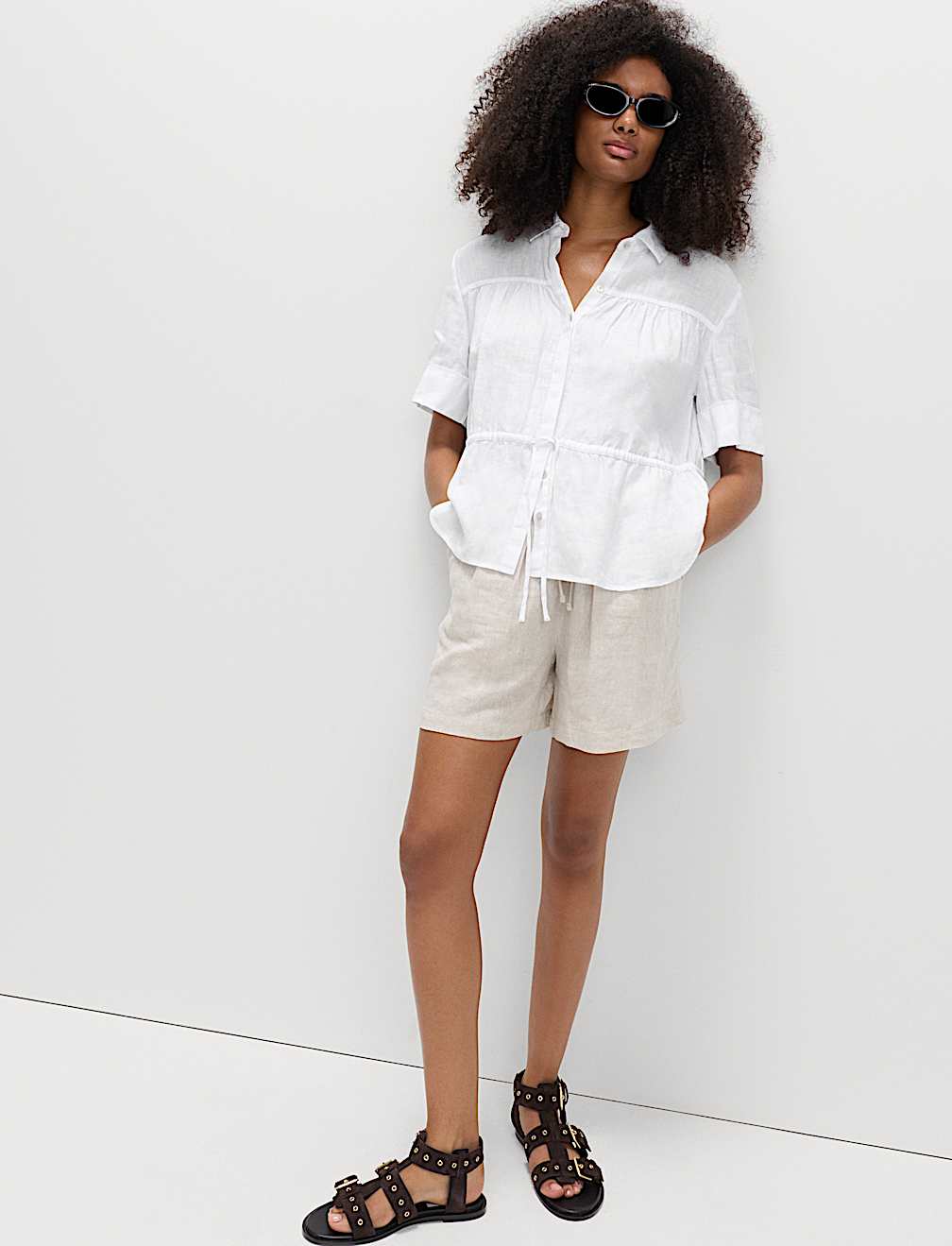 Pure Linen Relaxed Drawstring Shirt