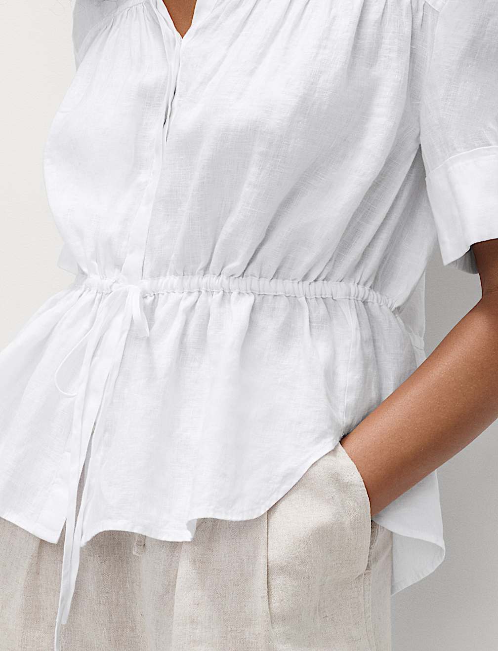 Pure Linen Relaxed Drawstring Shirt