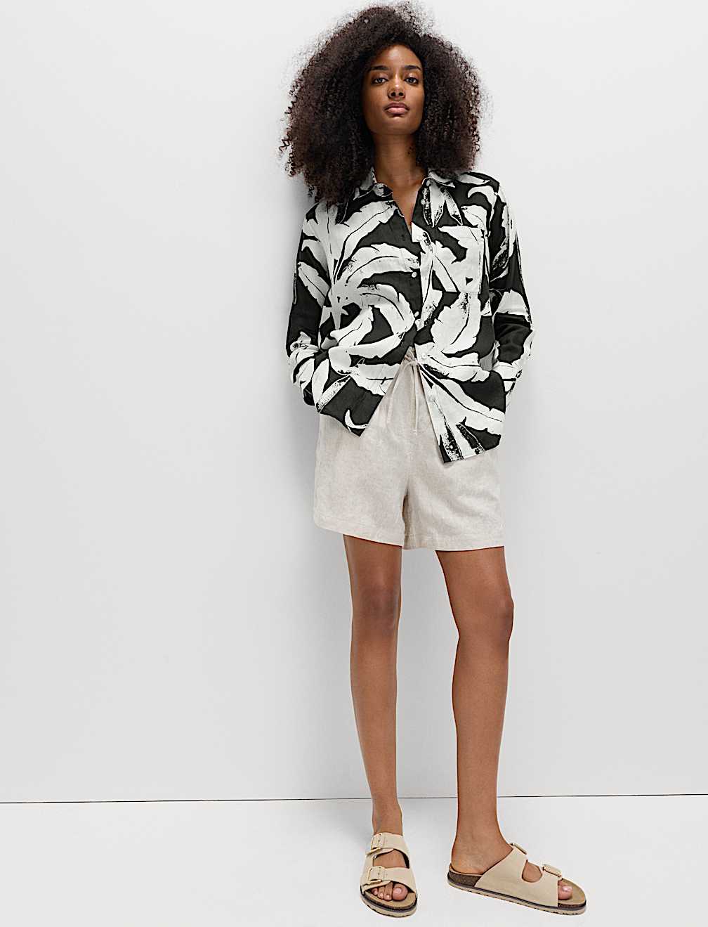 Pure Linen Printed Collared Shirt