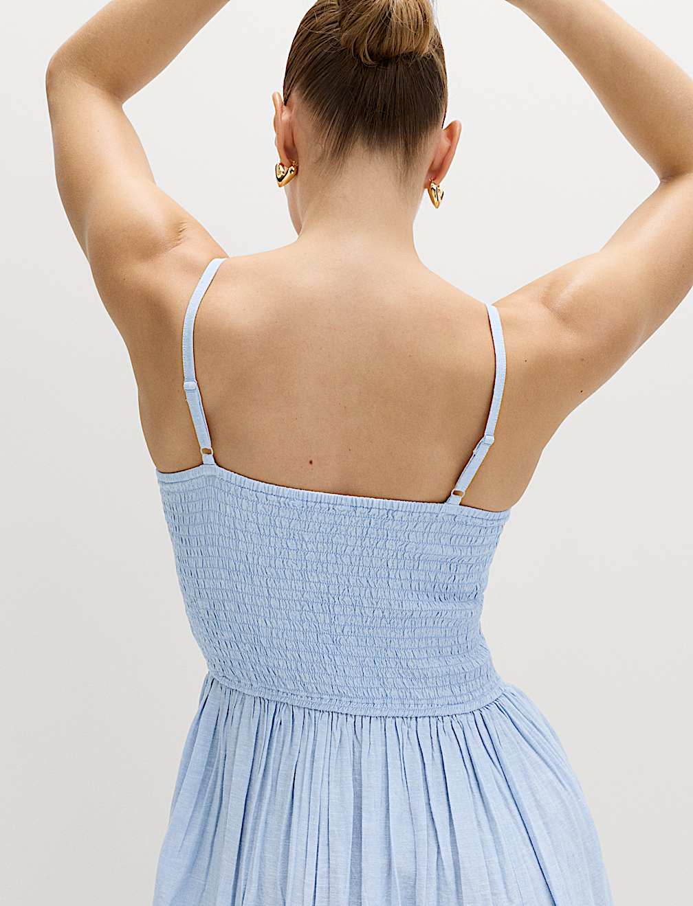 Linen Rich Shirred Midi Dress