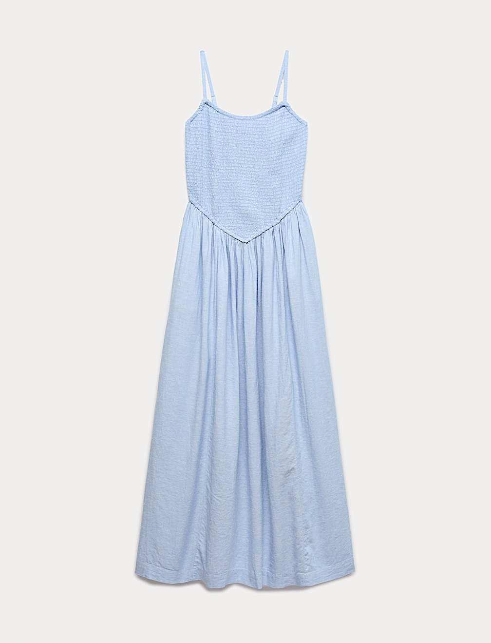 Linen Rich Shirred Midi Dress