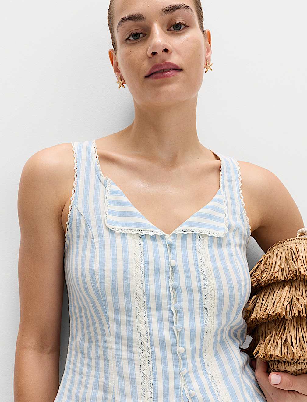 Linen Rich Lace Insert Top