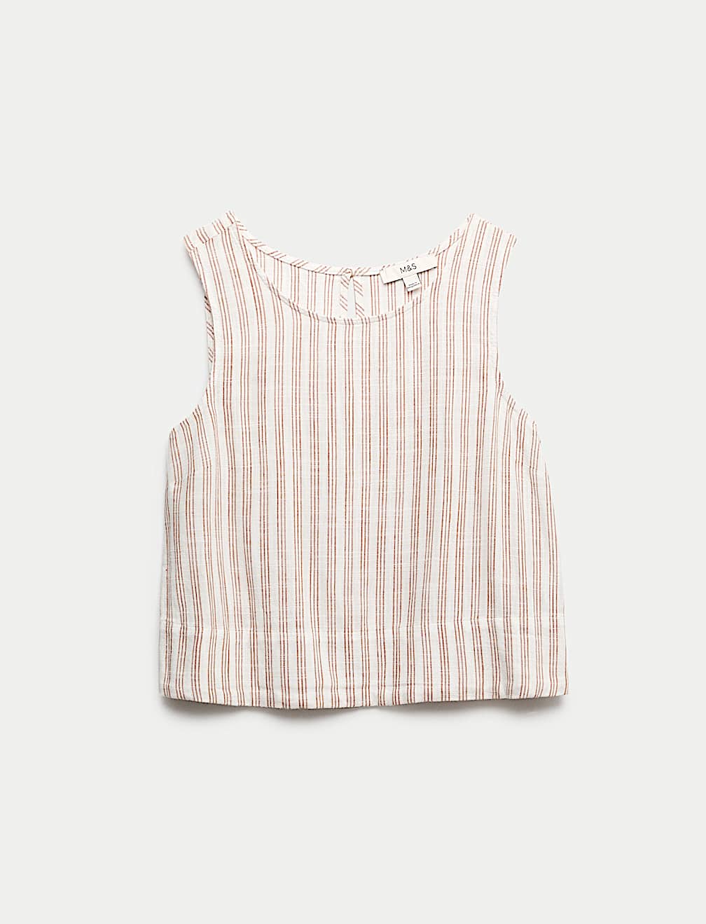 Striped Round Neck Vest Top with Linen