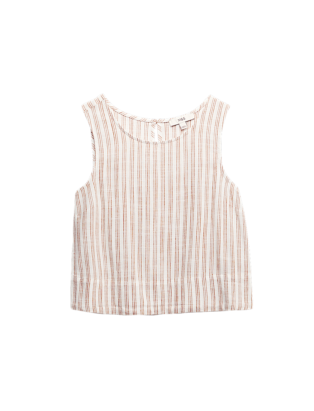 Striped Round Neck Vest Top with Linen