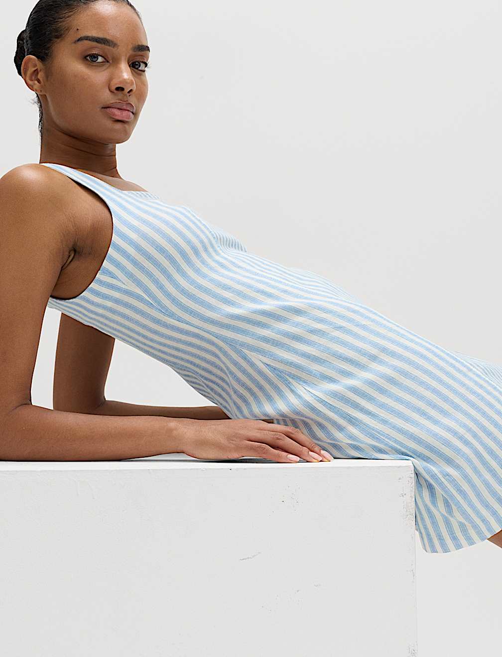 Linen Rich Striped Mini Shift Dress