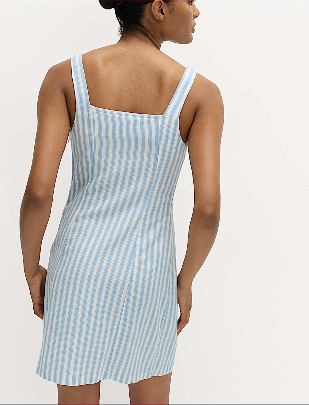 Linen Rich Striped Mini Shift Dress