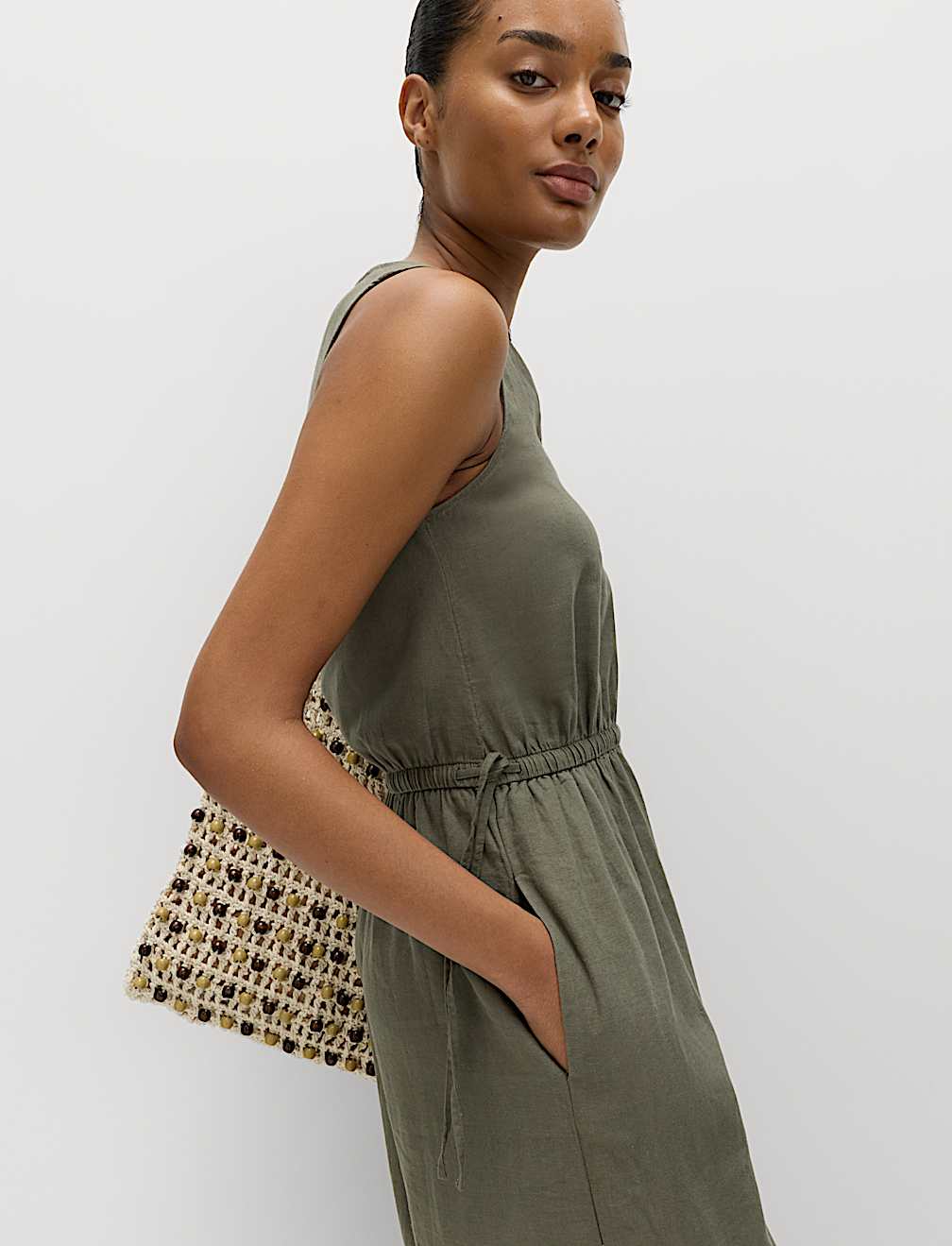 Linen Rich Tie Detail Sleeveless Jumpsuit