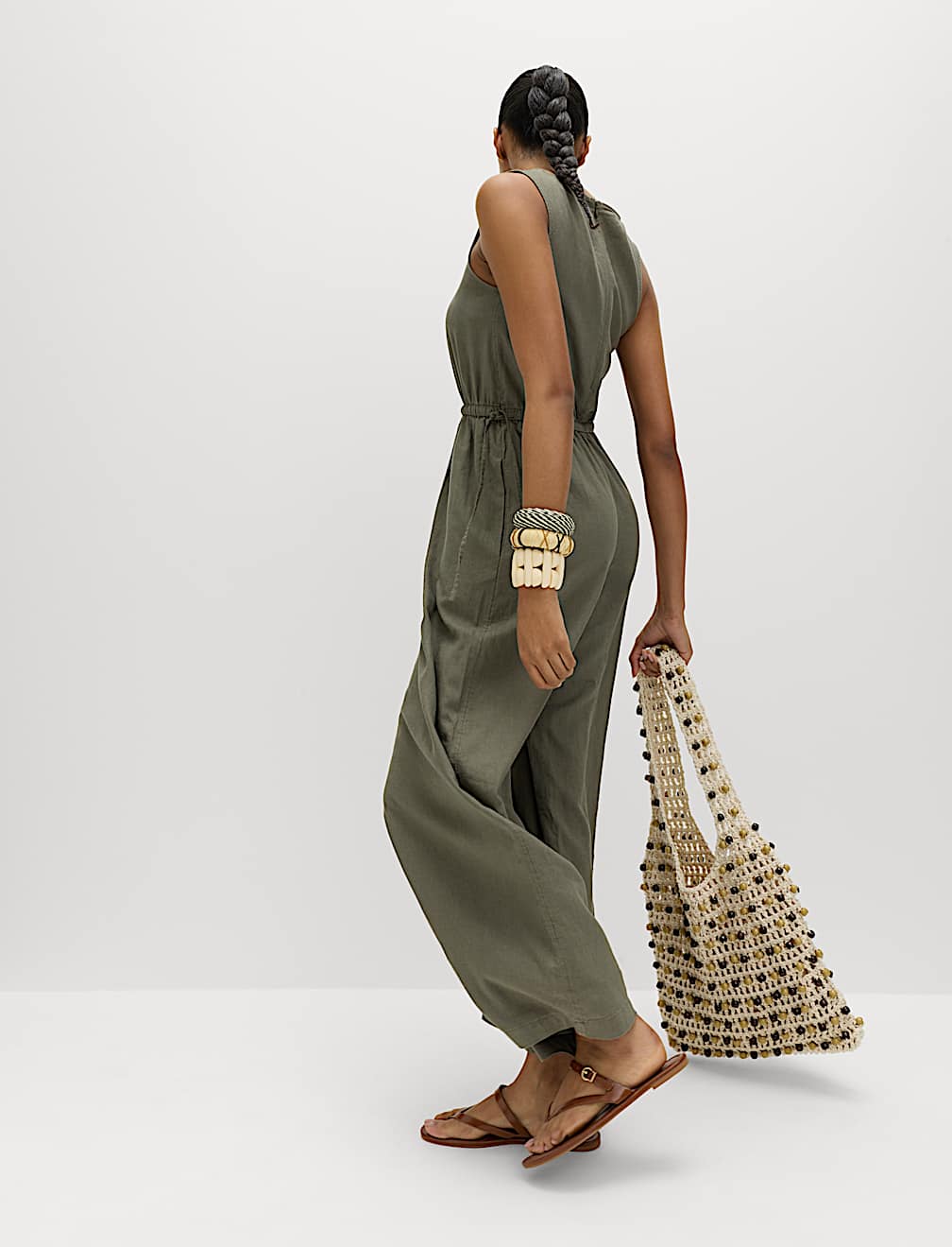 Linen Rich Tie Detail Sleeveless Jumpsuit