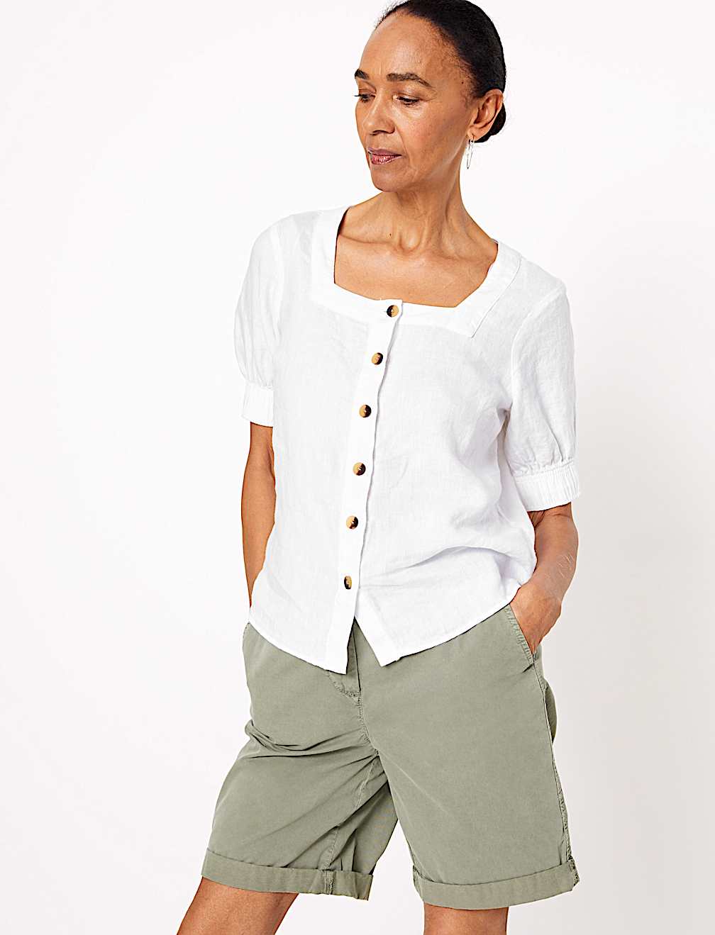 Pure Linen Square Neck Blouse