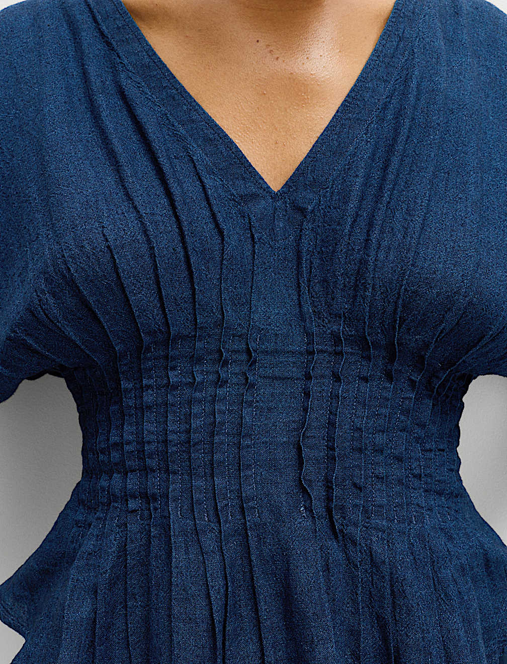 Linen Rich V-Neck Waisted Top