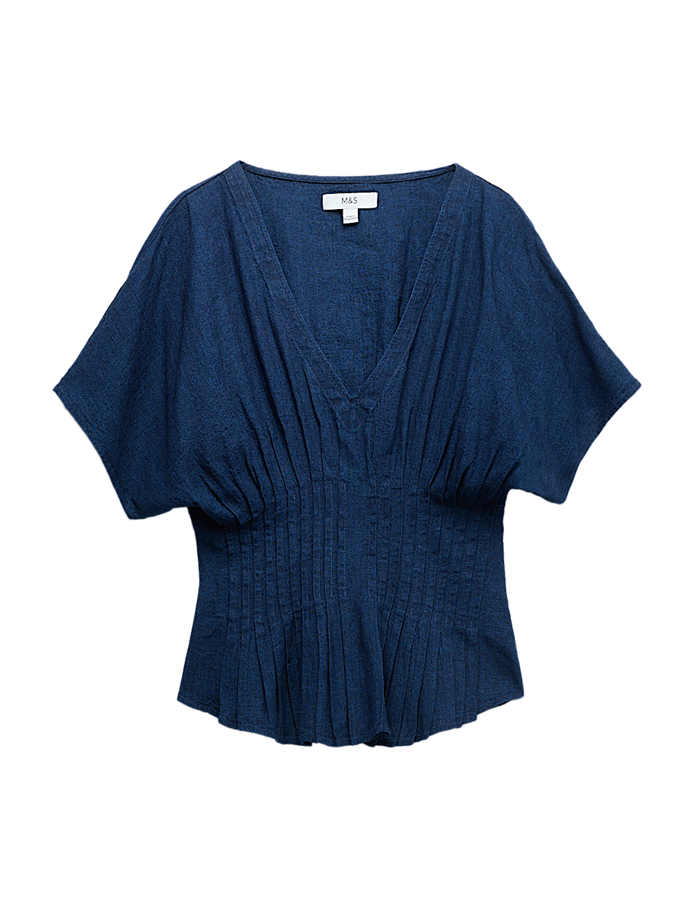 Linen Rich V-Neck Waisted Top